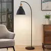 Image de Lindby lampe sur pied Trebale, noir, bois, 154 cm, E27