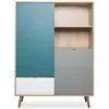 Image de Buffet haut - Chêne Sonoma blanc gris et bleu - Style scandinave - CUBA - L 103 x P 40 x H 139 cm