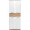 Image de Armoire à chaussures - Décor Chêne Artisan et blanc - L70 x P35 x H185 cm - 6 Étagères - 1 Tiroir - Capacité 24 Paires