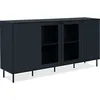 Image de Buffet bas - CARACAS - Décor bleu navy - 2 portes vitrées + 2 portes - L180 x H90 x P40 cm