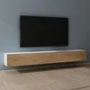 Image de Mai & Mai Meuble TV Armoire avec Soft-Close Table TV pour Le Salon Blanc Mat+Marron Clair 240x40,2x30 cm TC002