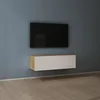 Image de Mai & Mai Meuble TV Armoire avec Soft-Close Table TV pour Le Salon Marron Clair+Blanc Mat 100x40,2x30 cm TC002