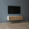 Image de Mai & Mai Meuble TV Armoire avec Soft-Close Table TV pour Le Salon Blanc Mat+Marron Clair 120x40,2x30 cm TC002