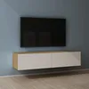 Image de Mai & Mai Meuble TV Armoire avec Soft-Close Table TV pour Le Salon Marron Clair+Blanc Mat 140x40,2x30 cm TC002