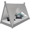 Image de Homestyle4u Lit Tipi Enfant 90x200 Tissu Gris étoilé