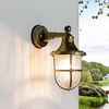 Image de Licht-Erlebnisse Applique murale extérieure en laiton et verre clair IP64 pour balcon et terrasse T : 22 cm E27 jusqu'à 20 W Maritime Lanterne Lampe murale extérieure rustique de cour SANTORIN