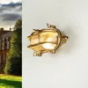 Image de Licht-Erlebnisse Applique extérieure en laiton et verre, IP64, pour porte d'entrée, T:10 cm, E27 max 18 W, cannelée, rustique, style maritime, SKIATHOS