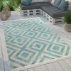 Image de Paco Home Tapis Intérieur & Extérieur Tissé À Plat Motif Losanges Moderne pour Terrasse Et Balcon, Dimension:160x220 cm, Couleur:Bleu-Blanc