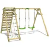 Image de FATMOOSE Portique de balançoire pour Enfants JollyJungle Vert Pomme - balançoire & Filet à Grimper, portique de balançoire, balançoire en Bois avec annexe à Grimper pour Les Enfants dans Le Jardin