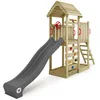 Image de WICKEY Aire de Jeux JoyFlyer portique en Bois avec Toboggan Anthracite, Tour d'escalade pour Enfants avec bac à Sable, échelle et Accessoires de Jeu pour Le Jardin.