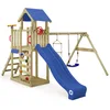 Image de Wickey Aire de Jeux MultiFlyer Light, portique en Bois avec balançoire et Toboggan Bleu, Tour d'escalade pour Enfants avec bac à Sable, échelle et Accessoires de Jeu pour Le Jardin