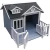 Image de Wiltec Niche de Chien Maison de Luxe XL   Couleur Grise   935 x 1050 x 775 mm   en Bois de Sapin   avec Toit bitumé et véranda   pour Balcon Jardin Terrasse