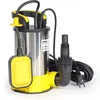 Image de Wiltec Pompe à eau immergée à aspiration plate 900 W   Jusqu’à 1 mm   17000 l/h   Acier inox   Refoulement max. 9 m, profondeur max. 7 m   Interrupteur à flotteur   Pompe submersible Eau propre