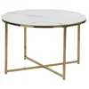 Image de Beliani Table Basse Ronde 70 cm Effet Marbre en Verre et Métal Blanc et Doré Quincy