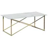 Image de Beliani Table Basse Emporia 50 x 100 cm Effet Marbre en Verre et Acier Blanc et Doré