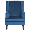 Image de Beliani Fauteuil Bergère en Velours Bleu avec Repose-Pieds et Coutures Décoratives Confort et Élégance pour Salon ou Chambre Classique et Rétro