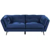 Image de Beliani Canapé 3 Places Rembourré en Velours Bleu Foncé avec Piètement Noir et Coussins Capitonnés Très Confortable pour Salon Glamour et Rétro