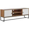 Image de Beliani Meuble TV Effet Bois Clair avec 2 Compatiments à Portes Blanches et Étagère Banquette Télé Fonctionnelle pour Salon Moderne et Traditionnel