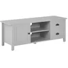 Image de Meuble TV Buffet Gris Clair en Bois d'Ingénierie avec 2 Tiroirs et Porte Étagères Trous Passe-câble Style Rustique et Scandinave