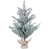 Image de Sapin Artificiel Effet Fausse Neige et Support Jute 90 cm en Synthétique Vert et Blanc Ringrose Beliani -