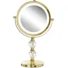 Image de Beliani Miroir de Maquillage Double-Face Éclairage LED en Acier et Verre Doré ø 18 cm Parfait pour Votre Espace Cosmétique Claira