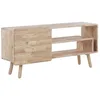 Image de Meuble TV Armoire 1 Porte Rangement 2 Compartiments Bois d'Hévéa Marron Clair Westfield