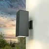 Image de Applique murale d'extérieur XXL carrée IP54 2xE27 H30cm en fonte d'aluminium anthracite up&down pour mur de maison entrée cour jardin lumière extérieure moderne lampe d'extérieur applique murale