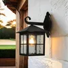 Image de Applique murale d'extérieur en fonte d'aluminium et verre noir IP43 E27 H:34 robuste rustique antique pour jardin terrasse maison mur entrée applique extérieure