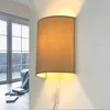 Image de Applique murale avec abat-jour en tissu café pour couloir et salon, L:20 cm, E27 avec prise et interrupteur, éclairage indirect, lampe murale pour chambre ALICE