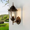 Image de Lampe murale extérieure en aluminium et verre noir cuivre IP44 pour balcon et porte d'entrée L:16,5 cm E27 lanterne décorative, applique murale extérieure pour jardin LYON