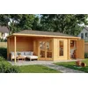 Image de Abri de Jardin pentagonal Liwa avec annexe en Bois de la Marque Alpholz | abri de Jardin et de Loisirs | Chalet de Jardin | pentagonale, Construction en madriers, cabane de Jardin, Toit en croupe,