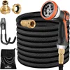 Image de GARDEBRUK® Tuyau d’Arrosage Extensible 7,5 m Noir  Pistolet Multijets 8 Modes, Raccords Laiton Anti-Fuite, Flexible Latex Triple Épaisseur, Résistant 12 Bars, Enrouleur Léger pour Jardin & Terrasse