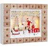 Image de Spielwerk® Calendrier de l'Avent en Bois réutilisable 'Père Noël et Son traîneau' 24 tiroirs à remplir LED Blanc Chaud 3D Déco Noël intérieur