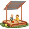 Image de SPIELWERK® Bac à Sable en Bois Sami 120x120cm Tapis de Sol Toit réglable Protection UV 50+ Jeu pour Enfants extérieur Jardin
