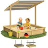 Image de SPIELWERK® Bac à Sable en Bois Fritzi 140x140cm Tapis de Sol Toit réglable Protection UV 50+ Jeu pour Enfants extérieur Jardin
