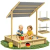 Image de SPIELWERK® Bac à Sable en Bois SAMU 120x120cm Tapis de Sol Toit réglable Protection UV 50+ Jeu pour Enfants extérieur Jardin