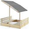 Image de SPIELWERK® Bac à Sable en Bois Toni 120x120cm Tapis de Sol Toit réglable Protection UV 50+ Jeu pour Enfants extérieur Jardin