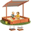 Image de SPIELWERK® Bac à Sable en Bois Max 140x140cm Tapis de Sol Toit réglable Protection UV 50+ Jeu pour Enfants extérieur Jardin
