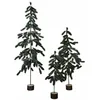 Image de Loberon Lorin Lot de 3 sapins de Noël - Aiguilles Plus Vraies Que Nature - Pied en Bois de pin, Vert