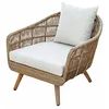 Image de Loberon Hamil Fauteuil tressé résistant aux intempéries, avec coussins d'assise et de dossier, housses résistantes aux UV, meubles de jardin, extérieur, aluminium, bois d'acacia, polyéthylène, marron