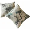 Image de Loberon Forsyth Lot de 2 Housses de Coussins - Tissu en Lin Naturel - Bel imprimé Floral Aquarelle, Vert/Lin