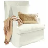 Image de Loberon Williamson Fauteuil style maison de campagne avec coussin décoratif et housse de coussin lavable en bois de pin et viscose Blanc