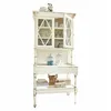 Image de Loberon Armoire Southon - Style shabby authentique - Couronne en relief opulent - Pieds tournés - Finition antique - Verre, bois de pin - Blanc antique