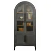 Image de Loberon Armoire Chaloraine, forme d'arc élégante, charme rustique, design minimaliste, rangement, vitrine, vitrine, bois de manguier, fer, verre, gris antique