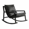 Image de Loberon Falconridge Fauteuil à bascule rembourré doux, design élégant, patins recouverts de tissu, grâce intemporelle, siège, salon, bois de frêne, cuir de vachette, noir