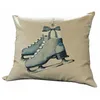 Image de Loberon Herveline Housse de Coussin - Pur Coton - Modèle Vintage Hivernal, Lin/Bleu