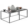 Image de Loberon Lumesto Table basse avec motif chevrons, grain de bois visible, design industriel, table de salon, fer, bois de chêne, noir