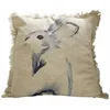 Image de Loberon Riamira Housse de Coussin - Lin tissé à la Main - Charmants Bords Ouverts, Lin/Bleu