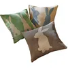 Image de Loberon Namirah Lot de 3 Housses de Coussins - Motifs printaniers en Forme de Lapins - Pur Jute, Marron/Vert