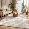Image de the carpet Bahar Shaggy Tapis de Salon élégant et Design à Poils Longs, Doux et Facile d'entretien, en Losange crème, 120 x 170 cm